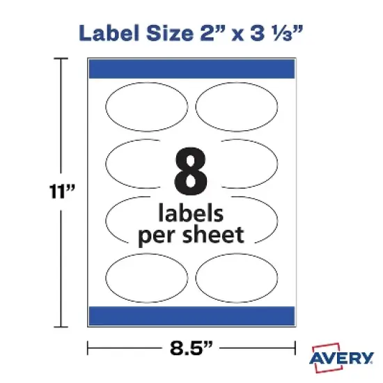 Avery Oval True Print Easy Peel Labels 2 x 3 1/3 Glossy White 80/Pack 22820 image {4}