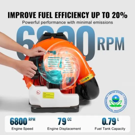 VEVOR Backpack Leaf Blower, 79CC 2-Cycle Gas Leaf Blower with 3L Fuel Tank, 930CFM Air Volume 184MPH Speed, Ideal for Lawn Care, Leaf Cleaning image {3}
