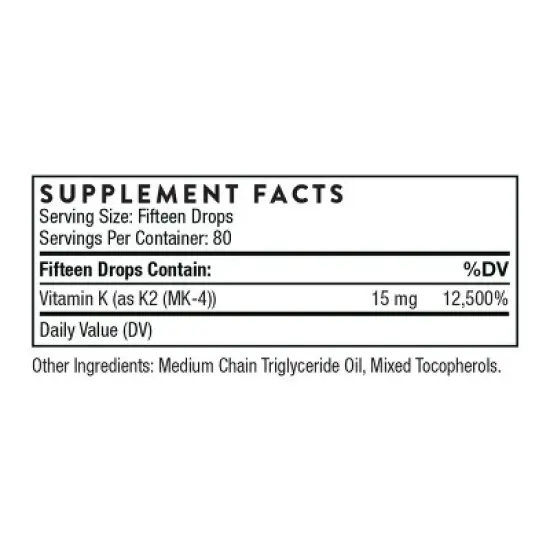 THORNE Vitamin K2 Liquid (1 mg per drop) - Concentrated Vitamin K2 Supplement for Heart and Bone Support* - 1 Fl Oz image {1}