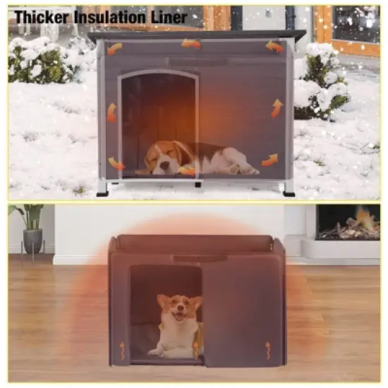 Aivituvin Insulated Large Wooden Dog House,Outdoor Dog House with Liner Inside-AIR43-IN image {4}