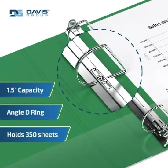 Davis Group 6pk 1.5" Premium Economy Angled D-Ring Binder Green: Hard Cover, 350 Sheet Capacity, 2 Pockets, Polypropylene image {2}