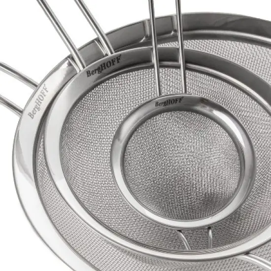 BergHOFF Essentials 18/8 Stainless Steel Fine Mesh Strainer, Long, Ergonomically Designed Handle, Dishwasher Safe image {2}