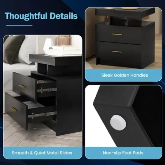 Costway LED Nightstand Set of 1/2 with 2 Storage Drawers Adjustable Light Mode Remote Control image {7}