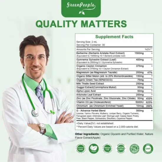 GreenPeople Berberine Liquid Drop with Ceylon Cinnamon, Milk Thistle, Artichoke, Healthy Immune & Anti-oxidant, 4 Fl.oz (Apple Flavor) image {6}