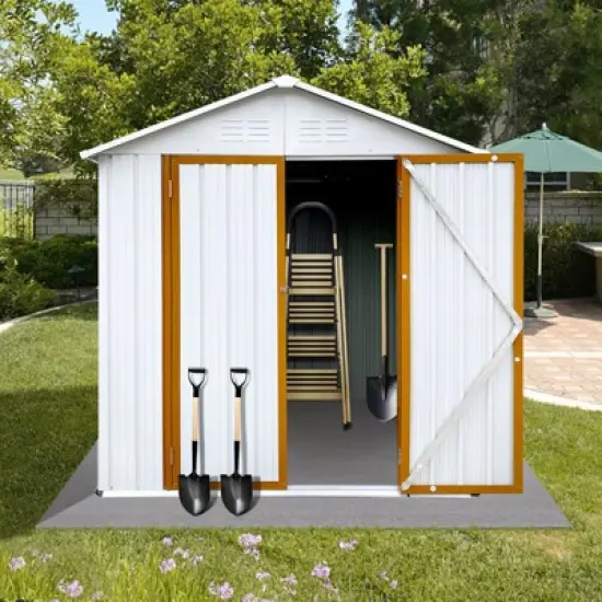 MOEPISY Outdoor storage sheds 4FTx6FT Apex roof White+Yellow image {3}