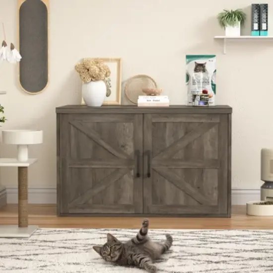 Large Double Room Cat House Cabinet, Hidden Litter Box Furniture image {7}