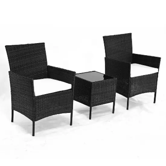 3PCs Wicker Patio Furniture Set with Chairs, Glass Coffee Table & Removable Cushions, Outdoor Rattan Set for Backyard, Porch & Garden image {1}