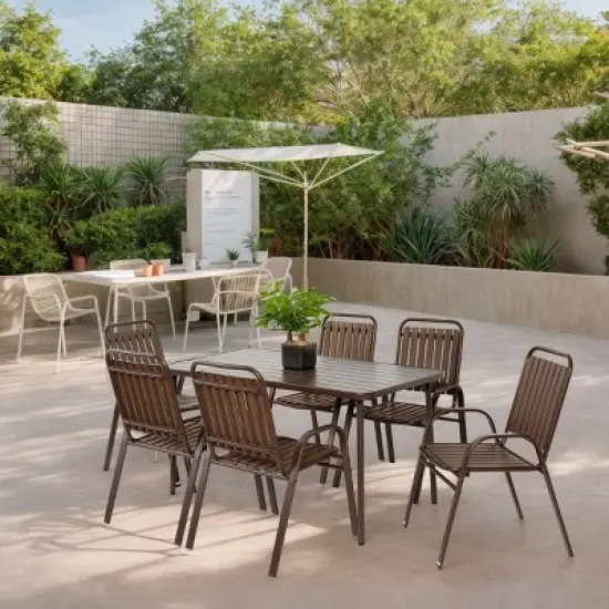 7 Piece Dining Set Patio, Plastic Chair And Steel Table Outdoor Dining Set For 6, Patio Dining Sets With Plastic Chairs And Table Set-Cuddlewood image {8}