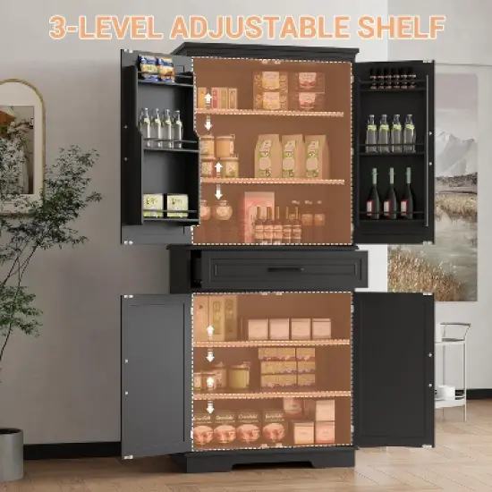 Acekool 72" Tall Kitchen Pantry Cabinet with Drawer, 6 Doors & Adjustable Shelves &ndash; Large Storage Cabinet for Dining & Living Room image {2}