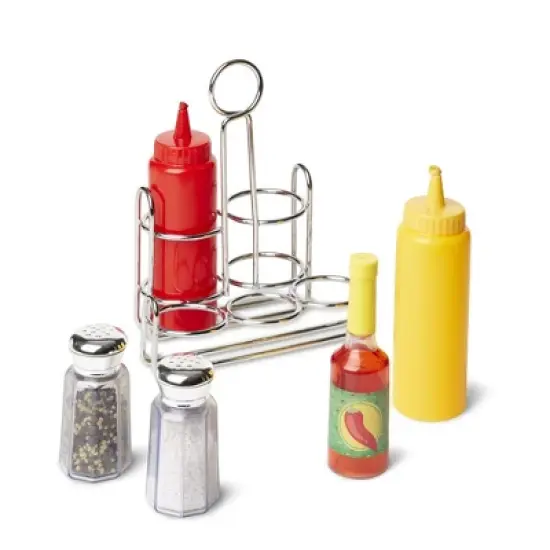 Melissa & Doug Condiments Set (6pc) - Play Food, Stainless Steel Caddy image {3}