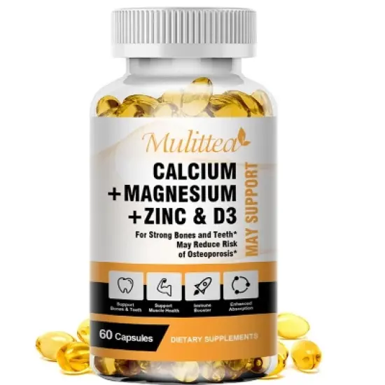 Mulittea Calcium Magnesium Zinc Capsules with Vitamind3 for Strong Bones & Teeth | Heart & Immune Support, 60 Count image {6}