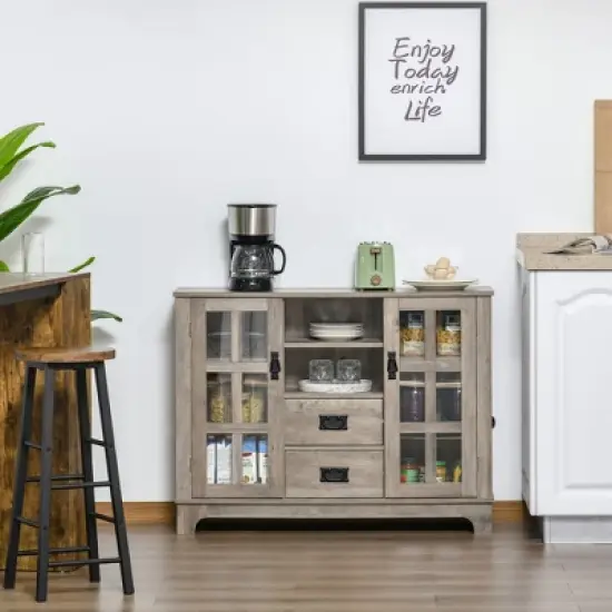 HOMCOM Sideboard Storage Cabinet, Kitchen Cupboard Buffet Server with Glass Doors, 2 Drawers & Adjustable Shelves for Living Room image {2}