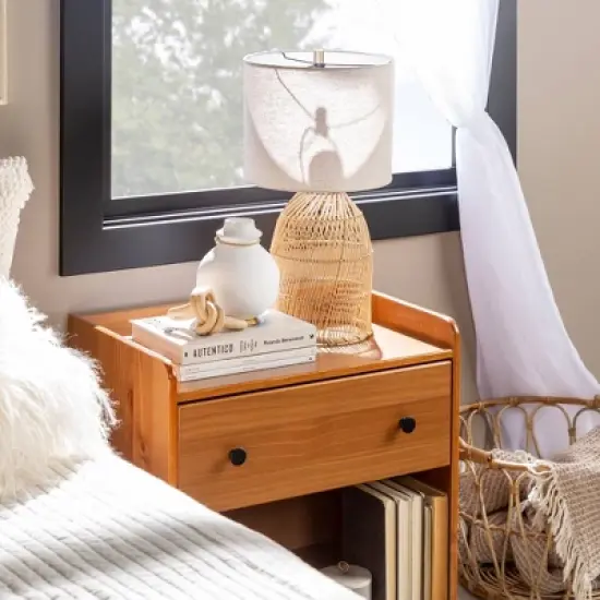 Katie Transitional Tray Top 1 Drawer Solid Wood Nightstand Caramel - Saracina Home image {10}