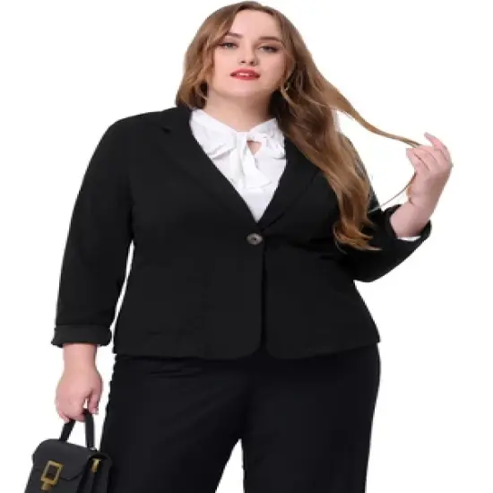 Agnes Orinda Women's Plus Size Work Formal Notch Lapel Buttons Front Pockets Blazers image {2}