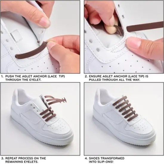 The Original Stretchlace No-Tie Silicone Elastic Shoelaces &ndash; Brown Tieless Shoe Laces (1 Set) image {5}