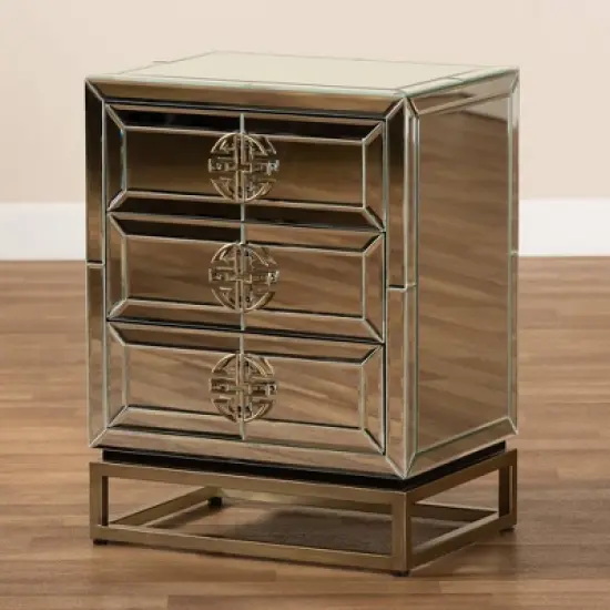 Laken 3 Drawers Mirrored Nightstand - Baxton Studio image {6}