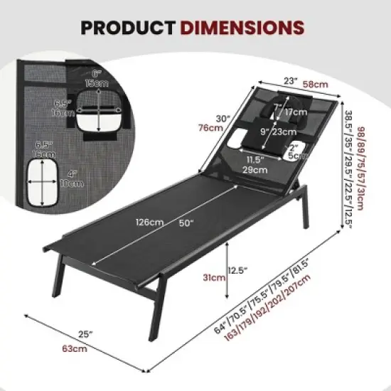 Tangkula Patio Sunbathing Lounge Chair w/ Face Hole & Detachable Head Pillows Poolside image {3}