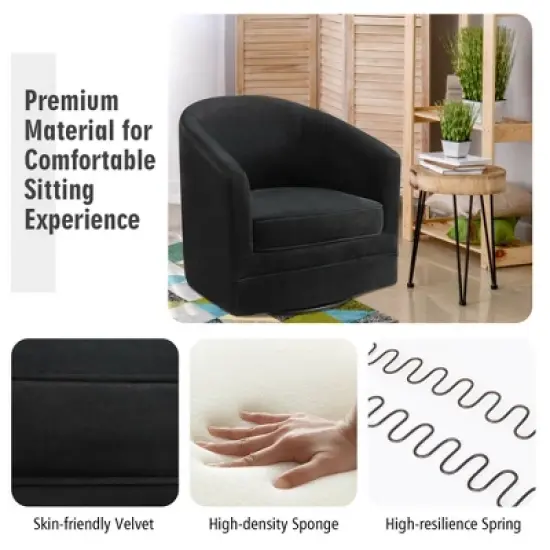 Costway Modern Swivel Barrel Chair Upholstered Velvet Armchair with Metal Base image {6}