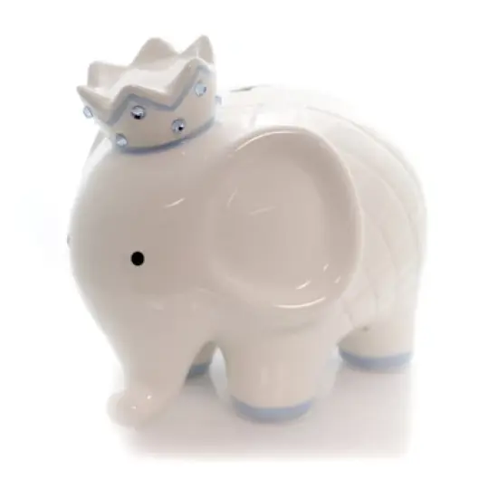 Bank White/Blue Coco Elephant Bank  -  One Bank 7.75 Inches -  Baby Hand Painted  -  3781Bl  -  Ceramic  -  Off-White image {1}