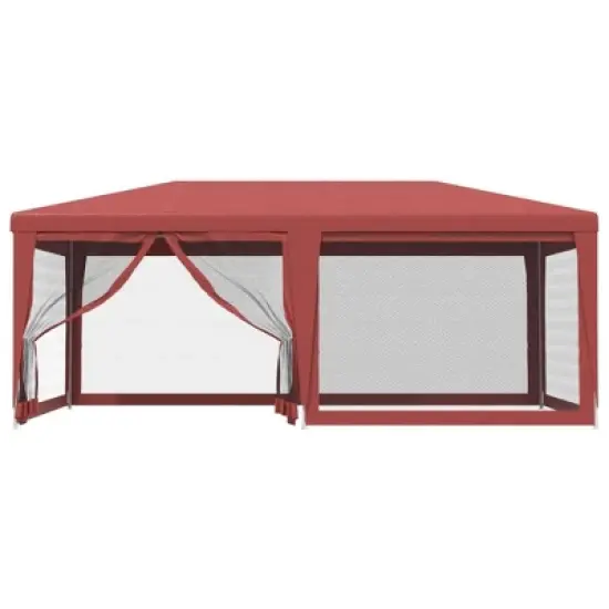 vidaXL Party Tent with Iron Frame, HDPE Cover, 6 Mesh Sidewalls, Red, 19.7'x13.1', UV-Resistant, Outdoor Event Shelter, Easy to Assemble image {2}