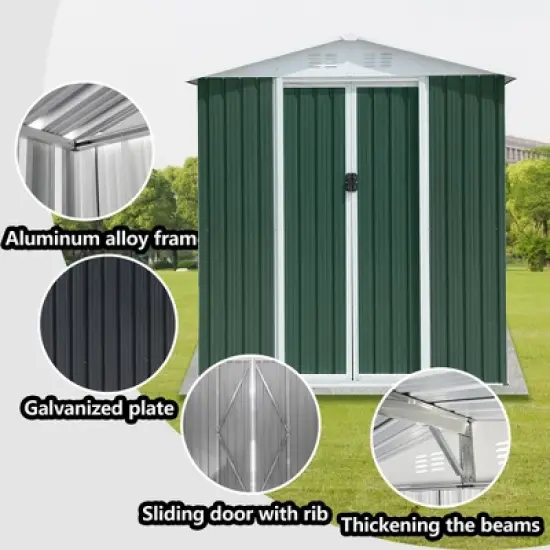 HANPURE 6FTx4FT Green Outdoor Tool Storage House Garden Shed With Aluminum Alloy Frame And Sliding Door image {3}