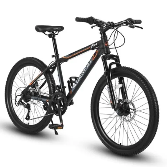 INFURNIC Bicycles 24 Inch Mountain Bike with Shimano 21 Speeds and Dual Disc Brakes for Teens, Orange, 56.3"*7.88"*28.35" image {2}