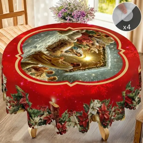 LOVEVOOK Christmas Tablecloth, Snowman Washable Snowflake Table Cloths Stain Resistant Dining Table Cover for Party Holiday Decor image {10}