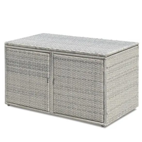 Tangkula Outdoor Rattan Storage Box Patio Wicker Storage Bin Cabinet 88 Gallon Gray image {7}