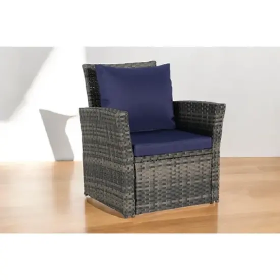 Mshliw 4-Piece Outdoor Patio Furniture Set, Garden Wicker Sofa with Tempered Glass Coffee Table, Poolside Lawn Chairs, Cushions, Modular Design image {12}