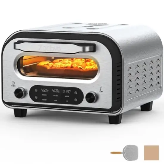 ZACHVO 1700W Electric Pizza Oven, 842&deg;F Max, 90-Second Pizza, 12.6 Inches Stone, 5 Presets, 1700W, Silver image {6}