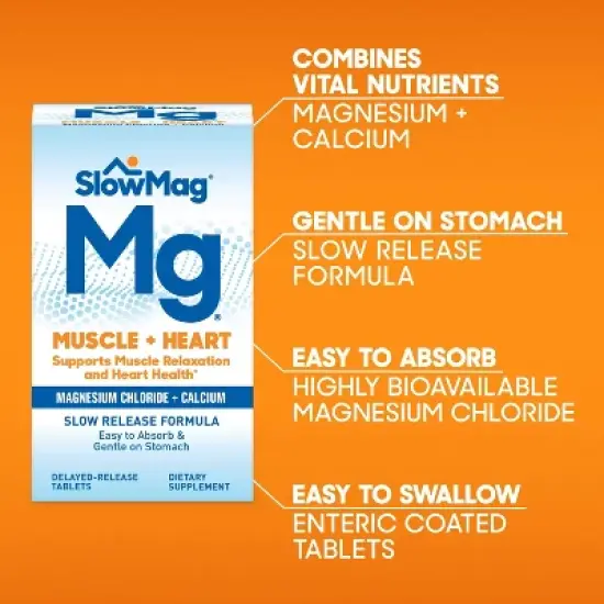 SlowMag Muscle + Heart Magnesium Chloride with Calcium Supplement Tablets - 120ct image {7}