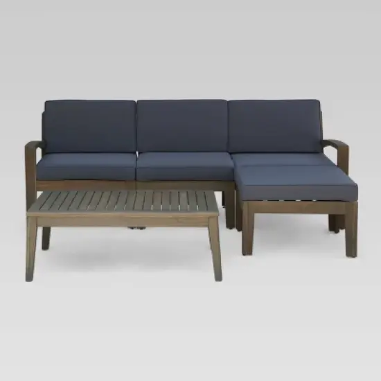 Grenada 5pc Acacia Sectional Sofa Set - Gray/Dark Gray - Christopher Knight Home image {1}