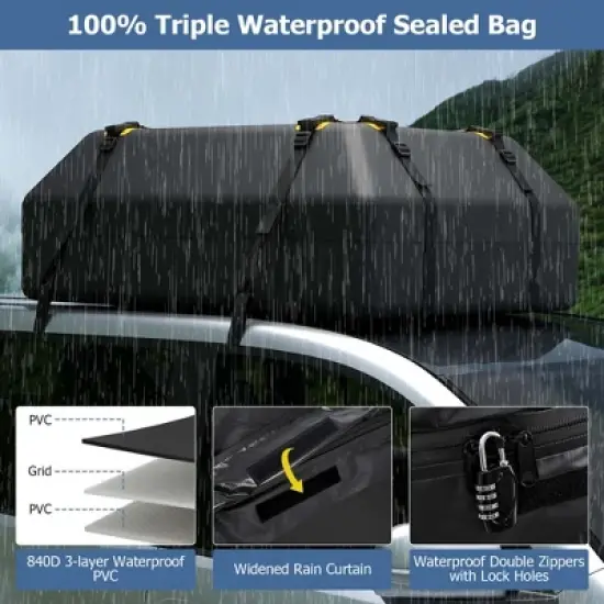 Costway 15 Cu.Ft Car Roof Bag 100% Waterproof Roof Top Luggage Bag for All Vehicles Black/Yellow image {7}