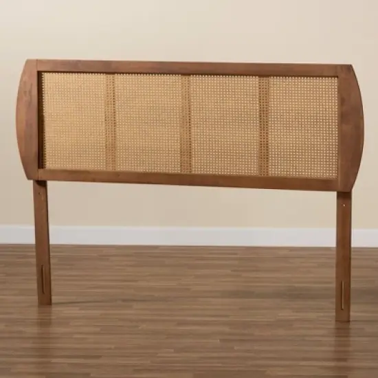 Harris Wood and Synthetic Rattan Headboard Walnut - Baxton Studio image {3}