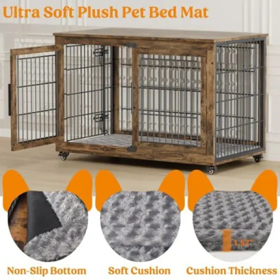 Gikpal Wooden Dog Crate Furniture, Stylish Dogs Kennel for Small to Extra Large, Double Door & A Cushion & 360&deg;Wheel, Metal, Chew-Proof, Dog Cage image {4}