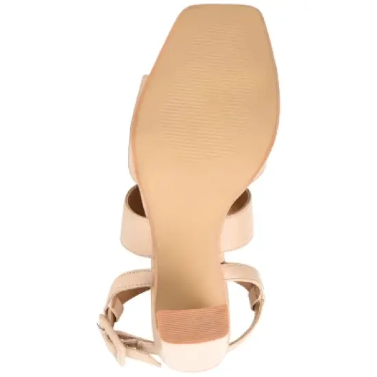 Journee Signature Womens Genuine Leather Beckie Block Heel Open Square Toe Sandals image {4}