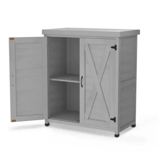 WELLFOR Outdoor Potting Bench with Storage Cabinet and Metal Table Top Gray image {9}