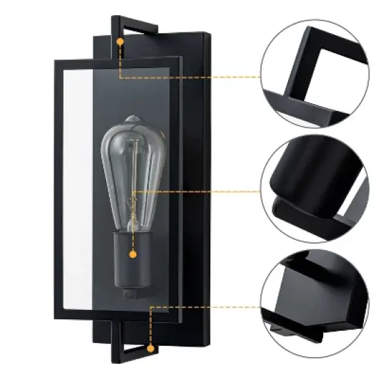 C Cattleya 2-Pack Matte Black Wall Sconce Vanity Light with Clear Glass Pane image {2}