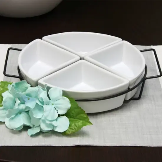 Gibson Gracious Fine Ceramic Dining Four Section Tray Set with Metal Rack in White image {3}