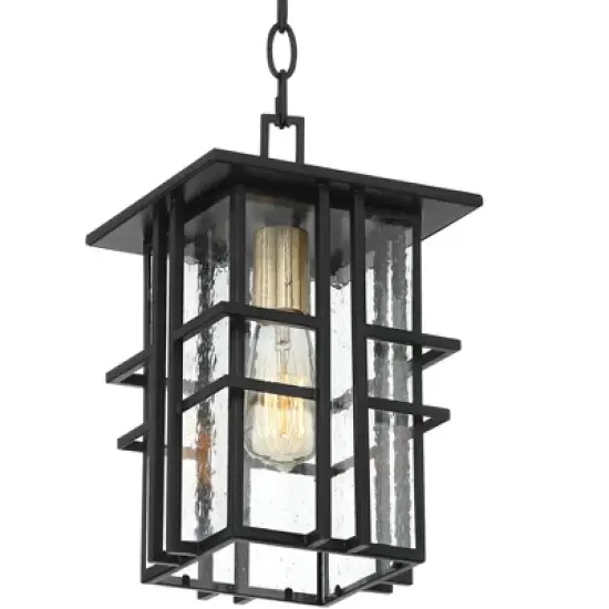 Possini Euro Design Arley Modern Outdoor Hanging Light Black Geometric Frame 12 1/2" Seedy Glass for Post Exterior Barn Deck House Porch Yard Patio image {3}