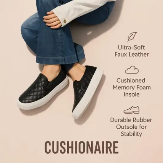 CUSHIONAIRE Faze Women&rsquo;s Quilted Slip-On Sneaker &ndash; Faux Leather Casual Shoe with Memory Foam Insole & Rubber Outsole image {2}