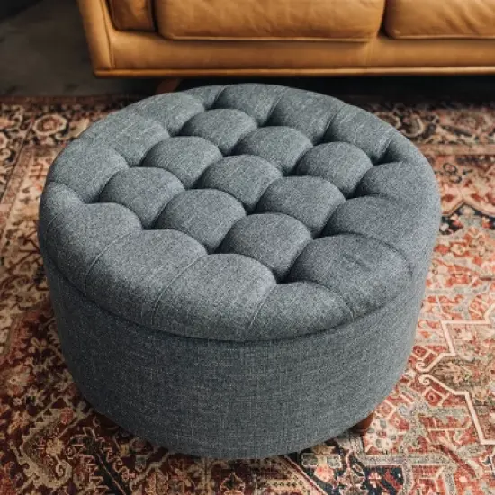 Large Round Tufted Storage Ottoman with Lift Off Lid - WOVENBYRD image {16}