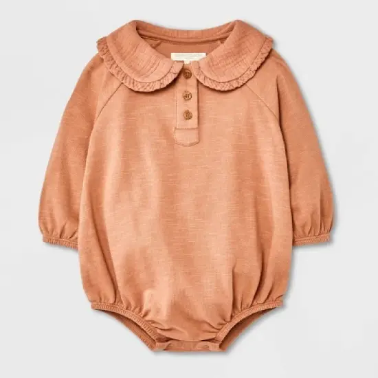 Grayson Collective Baby Girls' Collared Gauze Bubble Romper - Brown image {5}
