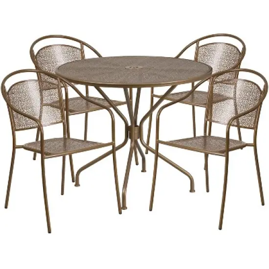 Flash Furniture Oia Commercial Grade 35.25" Round Indoor-Outdoor Steel Patio Table Set with 4 Round Back Chairs image {10}