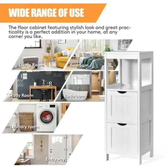 Costway Bathroom Floor Cabinet Side Wooden Storage Organizer w/ Removable Drawers White image {6}