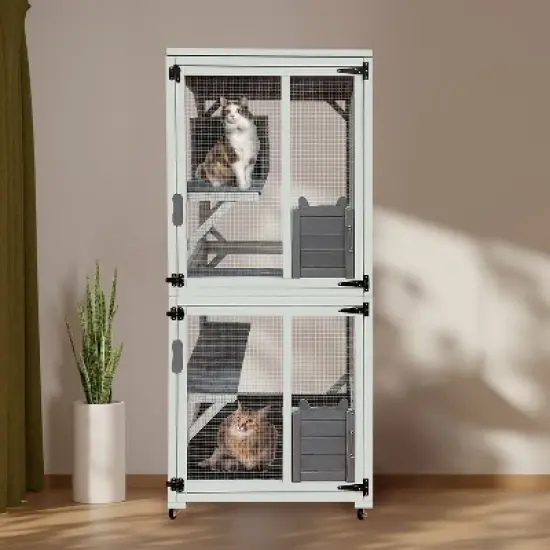 Kumasinova 30.7" Catio Enclosure with Sleeper&Wheels,Outdoor Cat House with 4 Platforms,Weatherproof Asphalt Roof&Large Kitten Apartment Cage Shelter image {5}