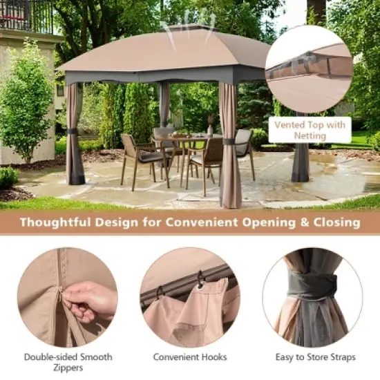 Tangkula Patio 12'x 10'Canopy Heavy Duty Steel Gazebo Double Vented Outdoor Brown image {5}