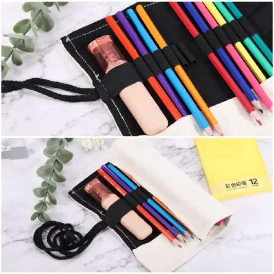 Unique Bargains Handmade Canvas Roll-Up Pencil Case Gray image {5}