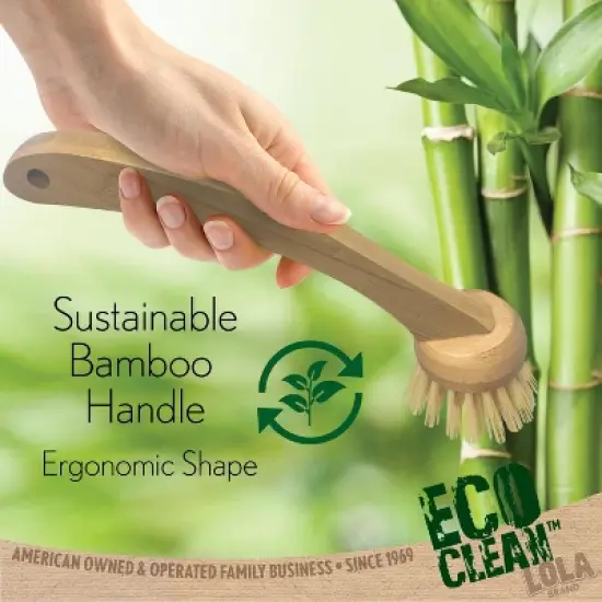 Lola Products Eco Clean Bamboo Dish Brush, Multi Purpose, Sustainable Ergonomic Renewable Bamboo Handle, Fibers are Recycled Soda/Water Bottles - 1 CT image {4}