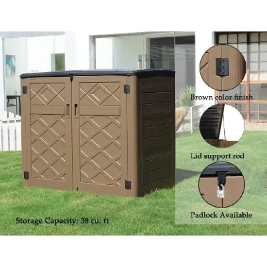 Syemin Outdoor Storage Shed, Vertical Tall Tool Shed with Five Shelves, Lockable Door for Patio, Backyard and Lawn, Brown, 53.1"*33.1"*46.9" image {3}